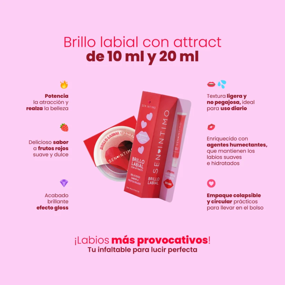 Brillo Labial Sensual con Attract Frutos Rojos 20 ml – Sen Íntimo - Imagen 2